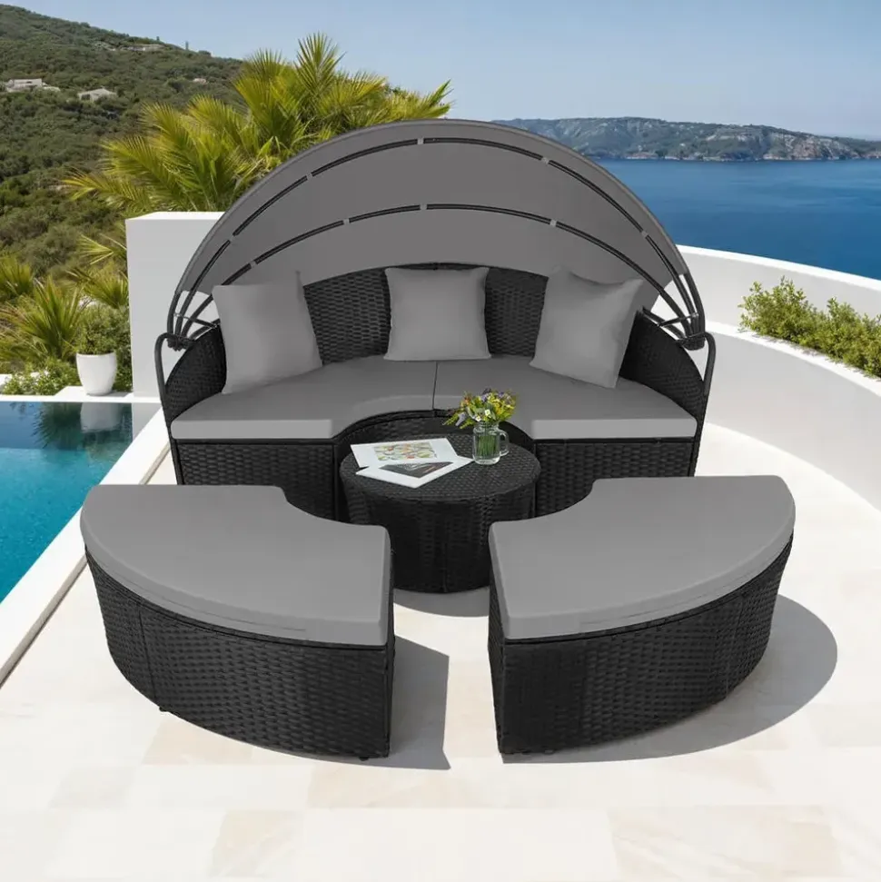 Tectake Sonneninsel Rattan schwarz