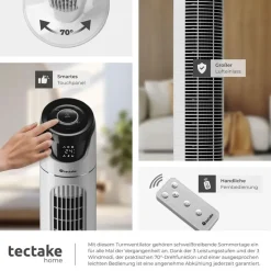 Tectake Turmventilator 110 cm Weiß