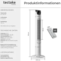 Tectake Turmventilator 110 cm Weiß