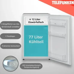 Telefunken CF-33-101-2 Kühlschrank (89 l, 821 mm hoch, Weiß)