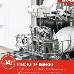 Telefunken GEV6014A Einbau-Geschirrspüler (vollintegrierbar, 598 mm, Schwarz)