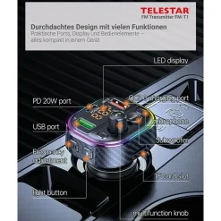 Telestar FM-T1 – FM-Transmitter mit microSD & Bluetooth – Schwarz