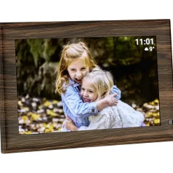 TFA Dostmann FRAMEO App WiFi-Bilderrahmen 10.1 Zoll 1280 x 800 Pixel 32GB Holz (dunkel), Schwarz