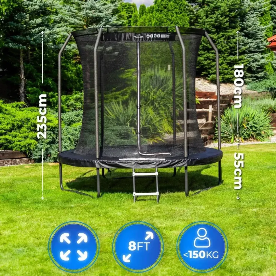 Thunder Gartentrampolin Elite 244 cm inkl. Sicherheitsnetz Schwarz