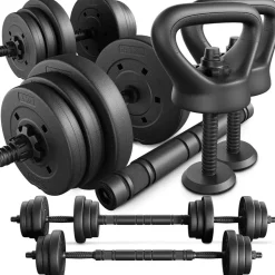 trex sport Hantelset 4in1 Kurzhanteln Langhantel Kettlebell 20 kg schwarz