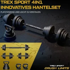 trex sport Hantelset 4in1 Kurzhanteln Langhantel Kettlebell 20 kg schwarz