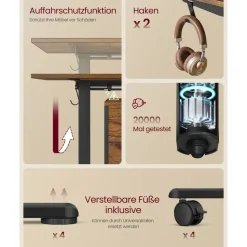 VASAGLE Höhenverstellbarer Schreibtisch schwarz