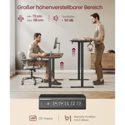 VASAGLE Höhenverstellbarer Schreibtisch schwarz