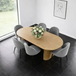 VCM ebuy24 Essgruppe Natur, 6 Stühle Velours grau.