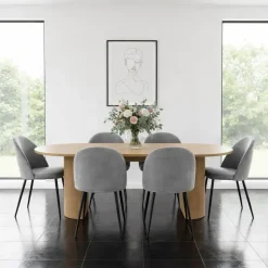 VCM ebuy24 Essgruppe Natur, 6 Stühle Velours grau.