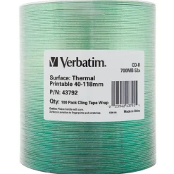 Verbatim CD-R 700MB Therma Printable 100PK WRAP, 43792