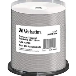 Verbatim CD-R - 700 MB 52x - breite bedruckbare Oberfläche, bedruckbare Fläche für Thermo-Retransfer - Spindel