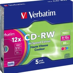 Verbatim CD-RW 700MB 12x Hi-Speed Colour 5er Slimcase
