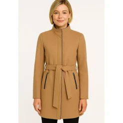 Vero Moda Kurzmantel VERO MODA "VMBLASSJESSY AW WOOL JACKET GA LCS", Damen, Gr. XS, beige (tigers eye), Web, Obermaterial: 64% Polyester, 30% Wolle, 6% Nylon, unifarben, Po-bedeckend, V-Ausschnitt, Mäntel Kurzmantel, mit Wollanteil und Lederimitat Details