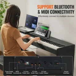 Vevor Digitalpiano, 88 Tasten, Elektrisches Klaviere, Doppeltastatur & Lautsprecher, einfache Gehäusehalterung mit Doppelbank, Kopfhörer, 200 Töne & Rhythmen, unterstützt Bluetooth/USB/MIDI