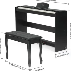 Vevor Digitalpiano, 88 Tasten, Elektrisches Klaviere, Doppeltastatur & Lautsprecher, einfache Gehäusehalterung mit Doppelbank, Kopfhörer, 200 Töne & Rhythmen, unterstützt Bluetooth/USB/MIDI
