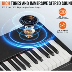 Vevor Digitalpiano, 88 Tasten, Elektrisches Klaviere, Doppeltastatur & Lautsprecher, einfache Gehäusehalterung mit Doppelbank, Kopfhörer, 200 Töne & Rhythmen, unterstützt Bluetooth/USB/MIDI