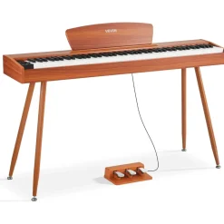 Vevor Digitalpiano, 88 Tasten vollgewichtet anschlagdynamisch, E-Piano-Tastatur mit Notenständer, Dreifachpedal, Netzteil, 280 Töne, unterstützt kabellose Verbindung, für Anfänger, Holzfarbe