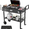 Vevor Grillwagen Outdoor 787x432 mm (Tischplattengröße), Klappbarer Grilltisch mit Taschentuchhalter & Rädern & magnetischer Werkzeugablage, Grillvorbereitungstisch Servierwagen für Picknick Küche