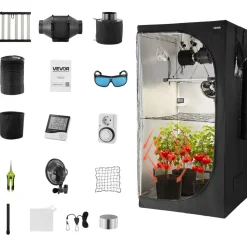 Vevor Growzelt-Set mit Vollspektrum-LED-Zuchtlicht 100 x 100 x 200 cm Schwarz