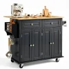 Vevor Kücheninselwagen, 110 cm mobiler Wagen mit Holzplatte und Lagerschrank, Rolltisch mit Klappplatte, Gewürzregal, Handtuchhalter, verstellbarem Regal, Schublade und Haken, tragbare Inseln Rollbar