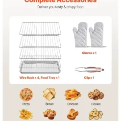 Vevor kommerzieller Konvektionsofen konventioneller Arbeitsplattenofen 58 L 2800 W Toasterofen mit Tür aus gehärtetem Glas, elektrischer Backofen mit Drahtgitter & Klemmtablett-Handschuhen