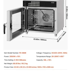 Vevor kommerzieller Konvektionsofen konventioneller Arbeitsplattenofen 58 L 2800 W Toasterofen mit Tür aus gehärtetem Glas, elektrischer Backofen mit Drahtgitter & Klemmtablett-Handschuhen