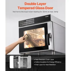 Vevor kommerzieller Konvektionsofen konventioneller Arbeitsplattenofen 58 L 2800 W Toasterofen mit Tür aus gehärtetem Glas, elektrischer Backofen mit Drahtgitter & Klemmtablett-Handschuhen
