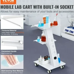 Vevor Laborwagen, Medizinischer Servicewagen mit Integrierter Steckdose, Mobiles Dessert aus 3-lagigem Metall, mit Drehbaren Rädern, Belastung 100 kg, für Labor, Klinik, Schönheitssalon, Salon