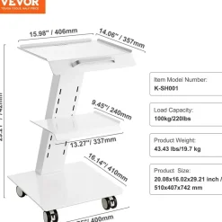 Vevor Laborwagen, Medizinischer Servicewagen mit Integrierter Steckdose, Mobiles Dessert aus 3-lagigem Metall, mit Drehbaren Rädern, Belastung 100 kg, für Labor, Klinik, Schönheitssalon, Salon