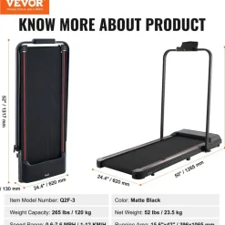 Vevor Laufband unter den Schreibtisch, Laufband zum Arbeiten, klappbares Laufband mit 120 kg Tragkraft, tragbares 2 in 1 Pad mit 2,5 PS, Griffstange Fernbedienung Led-anzeige 1-12 km/h,