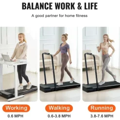 Vevor Laufband unter den Schreibtisch, Laufband zum Arbeiten, klappbares Laufband mit 120 kg Tragkraft, tragbares 2 in 1 Pad mit 2,5 PS, Griffstange Fernbedienung Led-anzeige 1-12 km/h,