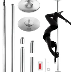Vevor Professionelle Tanzstange, Pole Dance Tragbare Tanzstange Profi ca. 222,6-282,4 cm Höhenverstellbare Abnehmbare Fitnessstange Spinning Fitness Silber, Tanzstange Fitnessstudios, Club, Party
