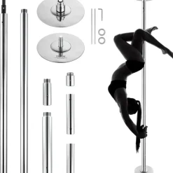 Vevor Professionelle Tanzstange, Pole Dance Tragbare Tanzstange Profi ca. 222,6-282,4 cm Höhenverstellbare Abnehmbare Fitnessstange Spinning Fitness Silber, Tanzstange Fitnessstudios, Club, Party