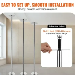 Vevor Professionelle Tanzstange, Pole Dance Tragbare Tanzstange Profi ca. 222,6-282,4 cm Höhenverstellbare Abnehmbare Fitnessstange Spinning Fitness Silber, Tanzstange Fitnessstudios, Club, Party