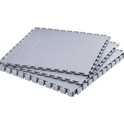 Vevor PVC Garagenboden, 8er-Pack 513x513x5 mm, Werkstattboden, Industrieboden, Klick Verlegung, rutschfeste PVC-Matten mit Diamantplatte für Werkstatt, Lager, Werkzeugraum, Hellgrau