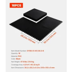 Vevor PVC Garagenboden, 16er-Pack 513x513x5 mm, Werkstattboden, Industrieboden, Klick Verlegung, rutschfeste PVC-Matten mit Diamantplatte für Werkstatt, Lager, Werkzeugraum, Schwarz