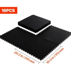 Vevor PVC Garagenboden, 16er-Pack 513x513x5 mm, Werkstattboden, Industrieboden, Klick Verlegung, rutschfeste PVC-Matten mit Diamantplatte für Werkstatt, Lager, Werkzeugraum, Schwarz
