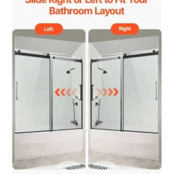 Vevor Rahmenlose Schiebetür für Badewanne Duschglastür (1422-1524 x 1524 mm), Schiebetür für Badewanne mit 5/16 Zoll klarem gehärtetem Glas und Edelstahlgriff, schwarzes Finish