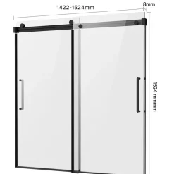 Vevor Rahmenlose Schiebetür für Badewanne Duschglastür (1422-1524 x 1524 mm), Schiebetür für Badewanne mit 5/16 Zoll klarem gehärtetem Glas und Edelstahlgriff, schwarzes Finish