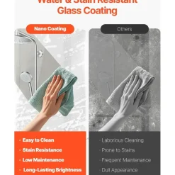 Vevor Rahmenlose Schiebetür für Badewanne Duschglastür (1422-1524 x 1524 mm), Schiebetür für Badewanne mit 5/16 Zoll klarem gehärtetem Glas und Edelstahlgriff, schwarzes Finish