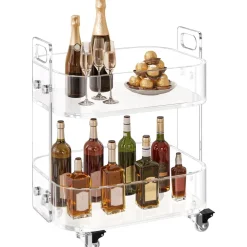 Vevor Rollwagen Servierwagen 2-stufiger mobiler Beistellwagen, moderner rollender Acrylwagen mit Stauraum, transparenter Nachtwagen als Beistelltisch, für Wohnzimmer Schlafzimmer Bar Büro