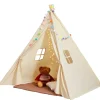Vevor Spielzelt Kinder, Tipi-Zelt für Kinder 1–5 Jahre, Kleinkinderzelt mit Matte und dekorativen Plüschbällen, Zelt für Kinder mit Fenstern für drinnen & draußen Beige