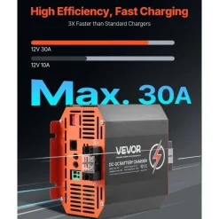 Vevor 12 V 30 A DC/DC-Batterieladegerät, 375 W, Ladegerät für Blei-Säure-, Lithium-, AGM-, GEL- & Nassbatterien, intelligentes mehrstufiges Laden, für Wohnmobile, Nutzfahrzeuge, Boote, Yachten