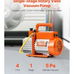Vevor Vakuumpumpe, 4 CFM, HVAC einstufige Drehschieber-Vakuumpumpe, für R134a R22 R410a Systeme, Auto-AC-Vakuumpumpen-Kit mit Ölflasche, für die Wartung von Auto-Klimaanlagen und Harzentgasung