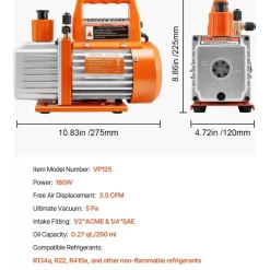 Vevor Vakuumpumpe, 99 L/min, HVAC Einstufige Drehschieber-AC-Unterdruckpumpe, für R134a R22 R410a-Systeme, mit Ölflasche, 4-poligem Motor, 5 Pa, für die Harzentgasung von Kfz-Klimaanlagen