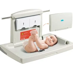 Vevor Wickelkombi Wandmontierte Wickelkommode, Abnehmbarer Wickeltisch Wickelwagen, Grau Wickeltisch mit Wickelauflage, Sicherheitsgurt, Platzsparend & Stabil, Wickelregal 20 kg Tragfähigkeit Baby