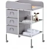 Vevor Wickeltisch tragbare Wickelstation mit 3 Stoffschubladen & feststellbaren Rädern, höhenverstellbarer multifunktionaler Baby-Wickelkombi mit Aufbewahrungs-Organizer fürs Kinderzimmer Grau