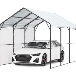 Vevor Zeltgarage 3x4,5x3,15 m, Garagenzelt, Carport mit verzinktem Stahlrahmen & Dach, Autozelt mit abnehmbaren Seitenwänden, Mehrzweck-Autounterstand für Pickup, Boot, Auto & Traktoren