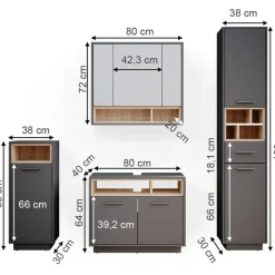 Vicco Beatrice 4-tlg. anthrazit matt/eiche/weiß